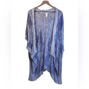J.Jill Blue and White Aztec/Floral Paisley Kimono One Size